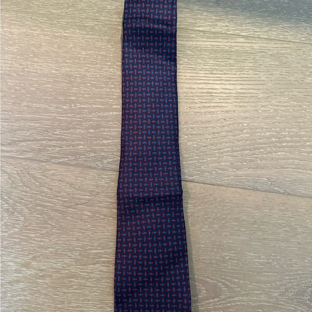 Cruciani Men’s Blue and Red Silk Ties with Geometric Pattern